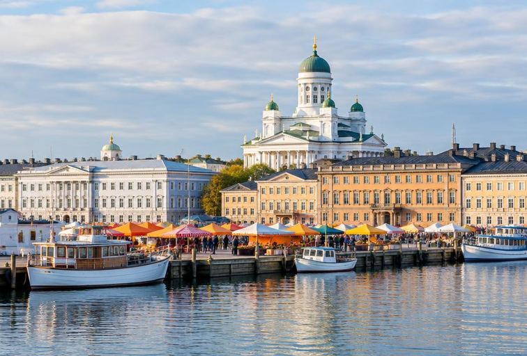 Helsinki harbour and cathedral in Finland