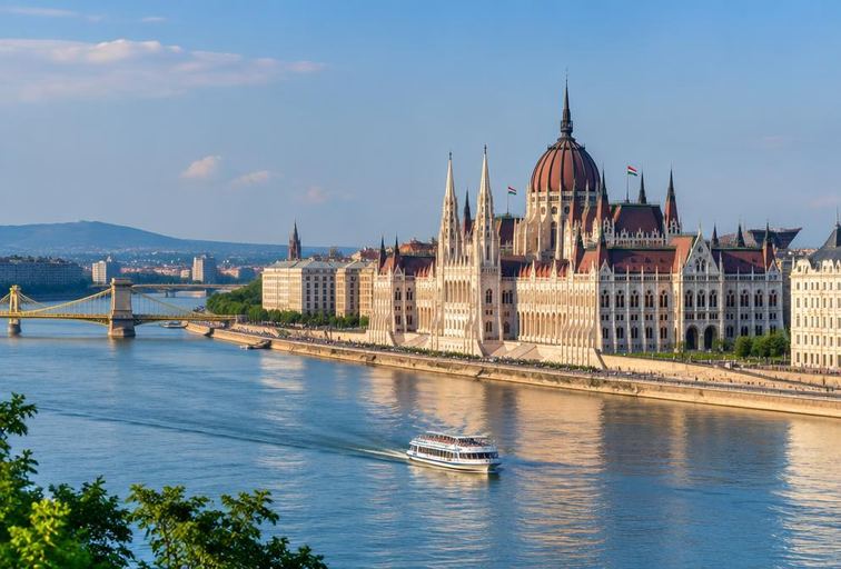 Hungarian Parliament beside the Danube in Budapest