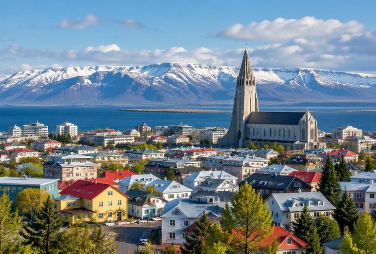 Reykjavík and surrounding mountains in Iceland