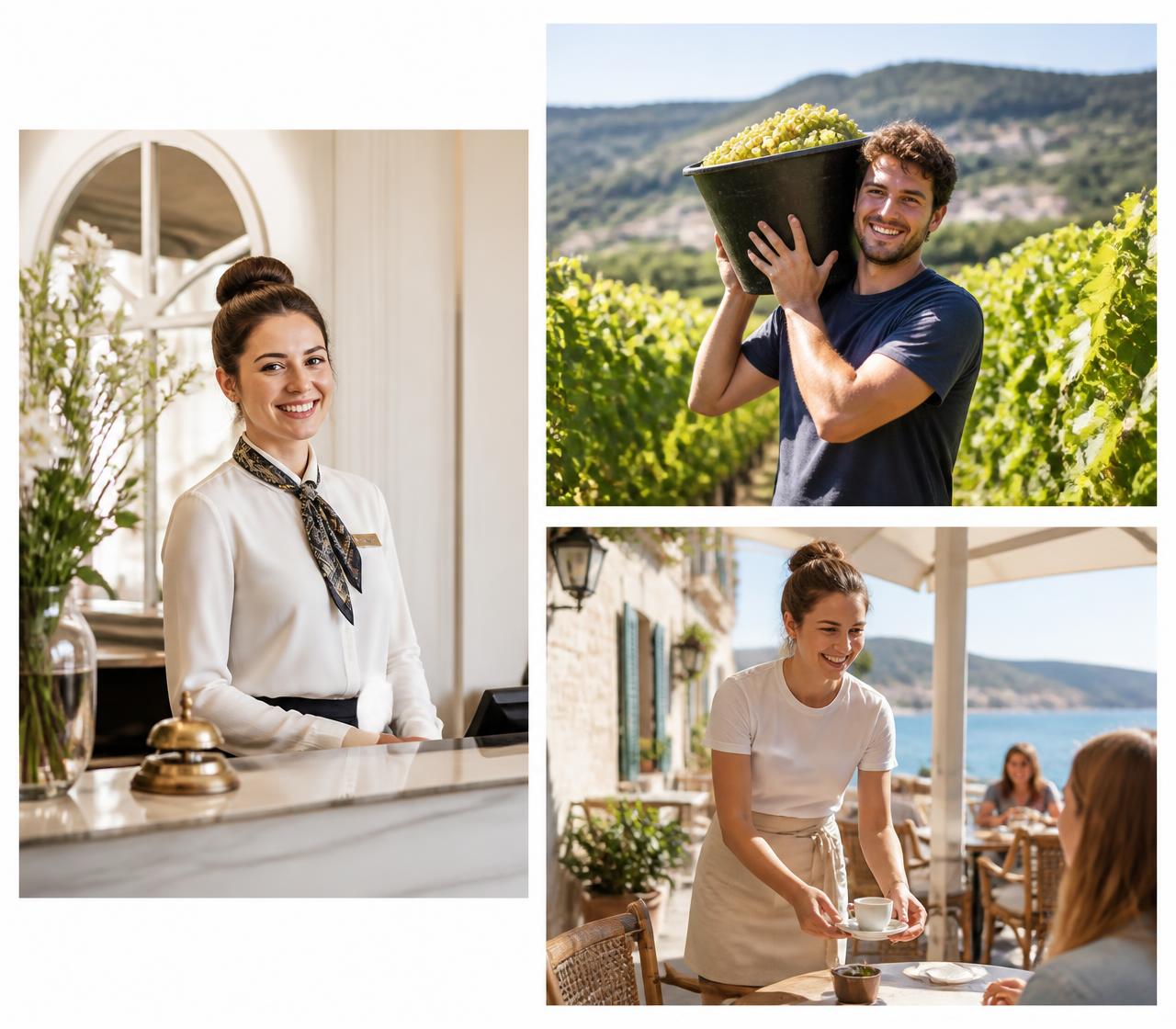 People working in hospitality, farming and tourism in Europe